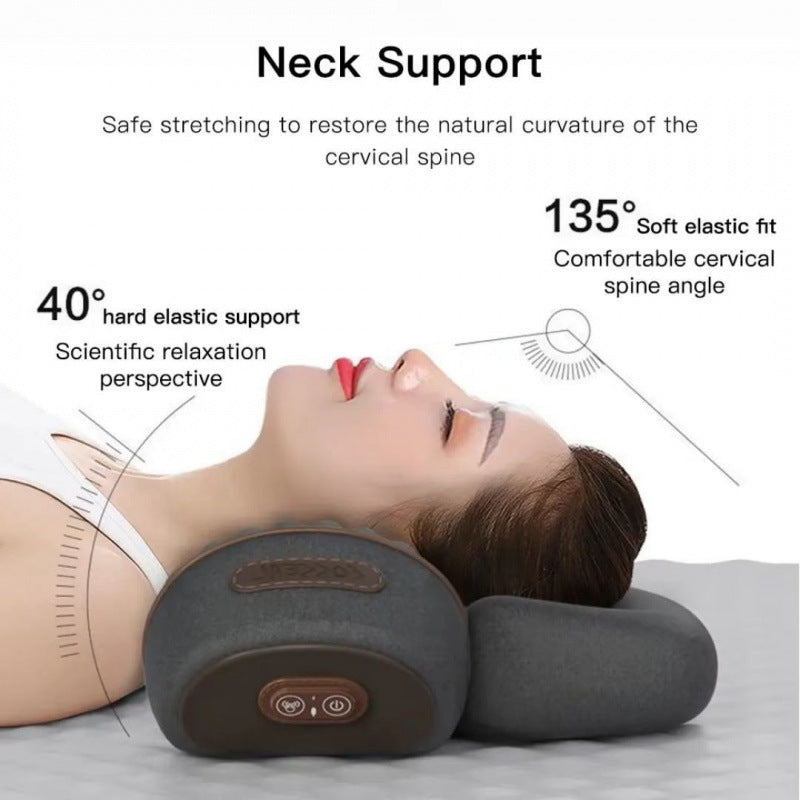 Woman lying back on the contoured neck massager, showing the 40 degree support angle and 135 degree neck cradle