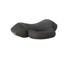Side profile of the Space Grey electric neck massager showing the textured centre ridge and control panel