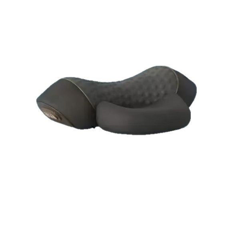 Side profile of the Space Grey electric neck massager showing the textured centre ridge and control panel