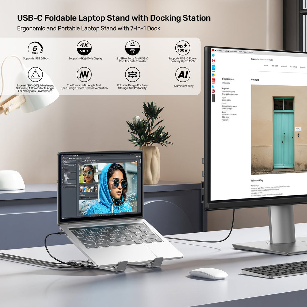 Laptop Stand with USB Hub in use on desk