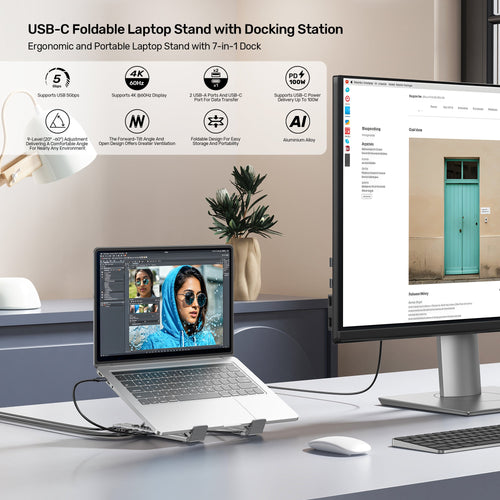 Laptop Stand with USB Hub in use on desk