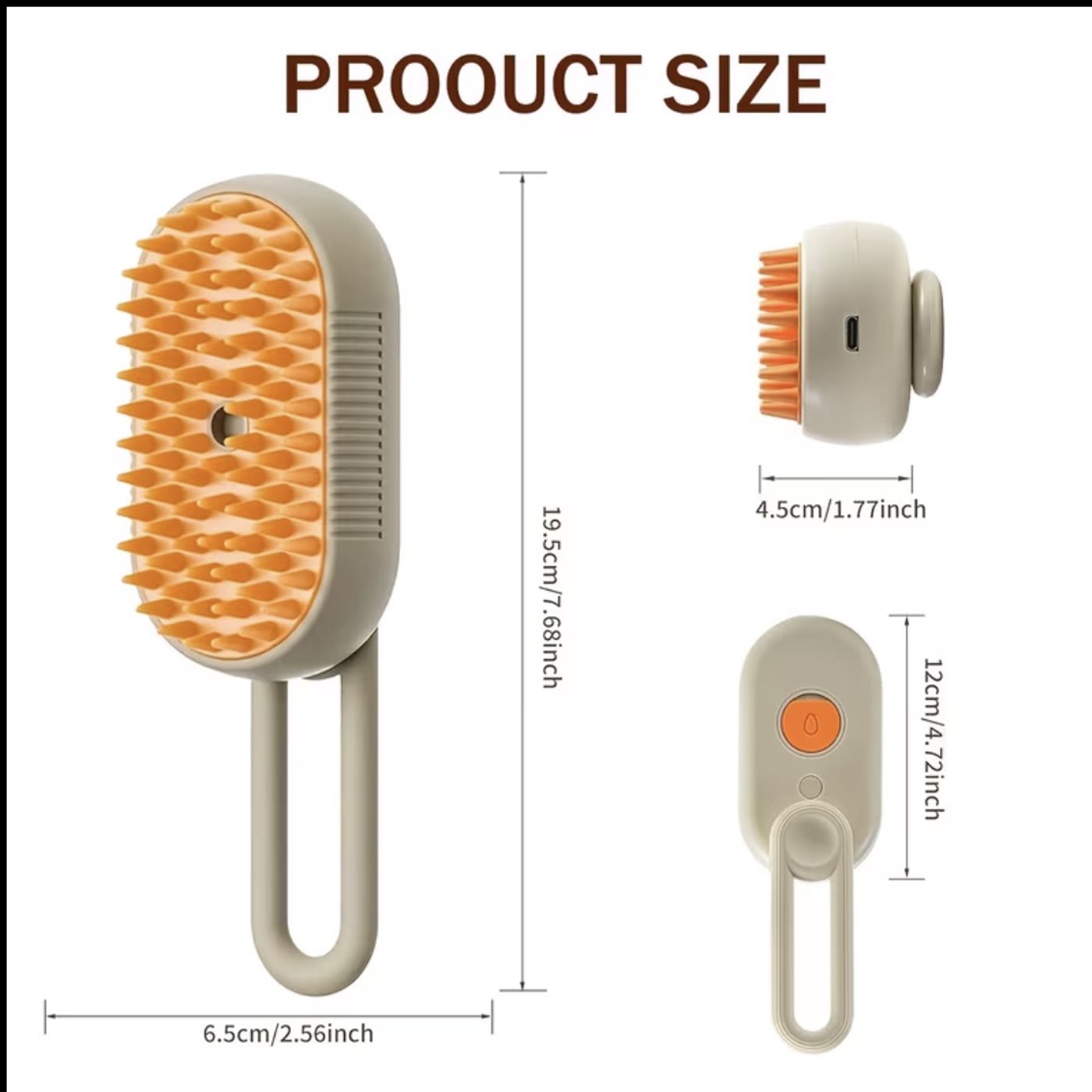 Size guide: 19.5cm long, 6.5cm wide, 4.5cm deep, 12cm brush head