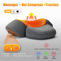 Electric neck massager in Light Grey and Black, showing the heated centre panel and two-button control with vibrate, inflate and heat modes