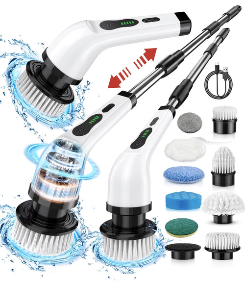 Nova Scrub Pro cordless electric spin scrubber with extendable handle, nine brush heads and USB-C charging cable