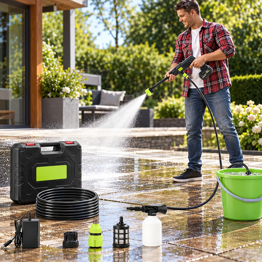 Blasting a patio clean